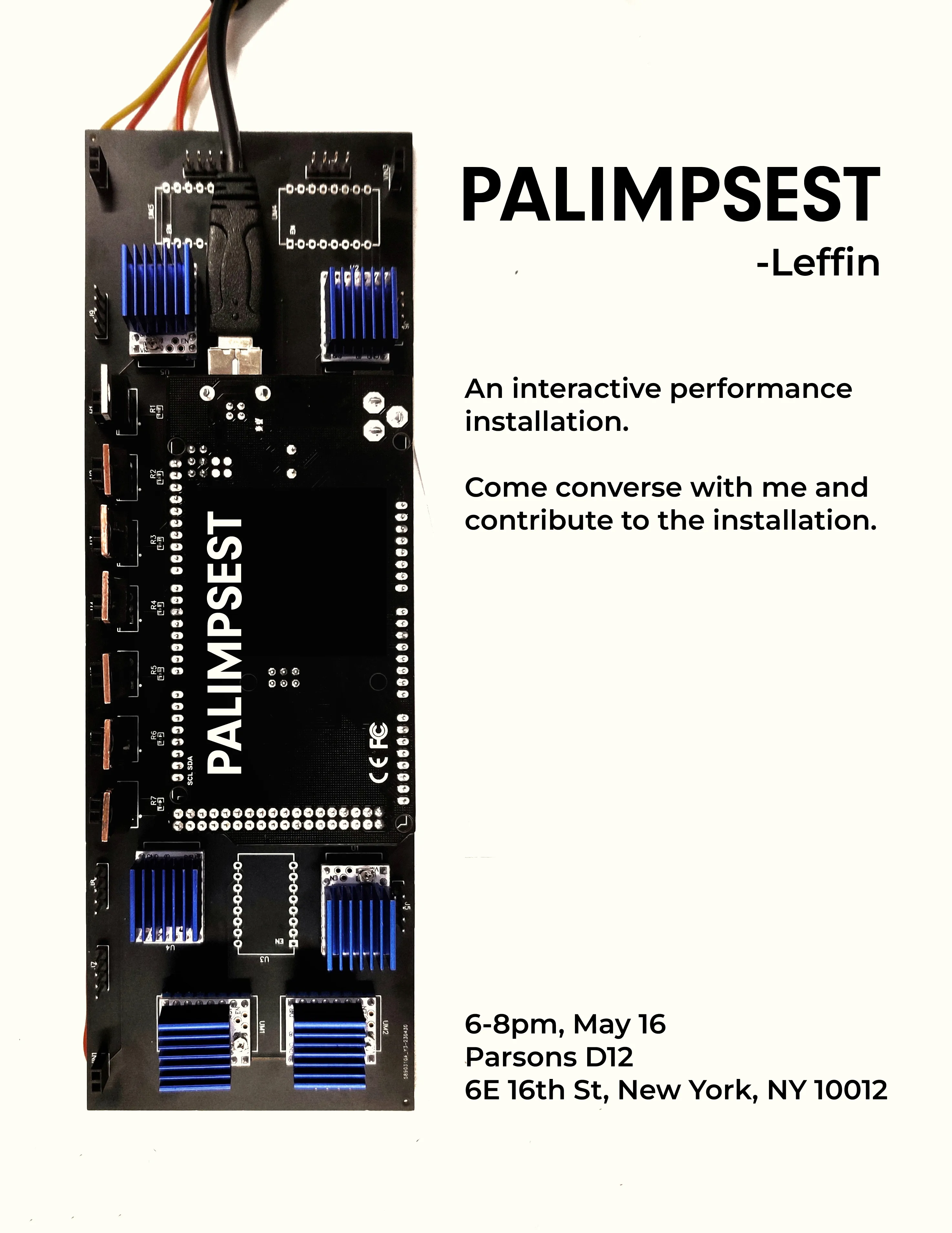 Event poster featuring the custom PCB designed for the installation